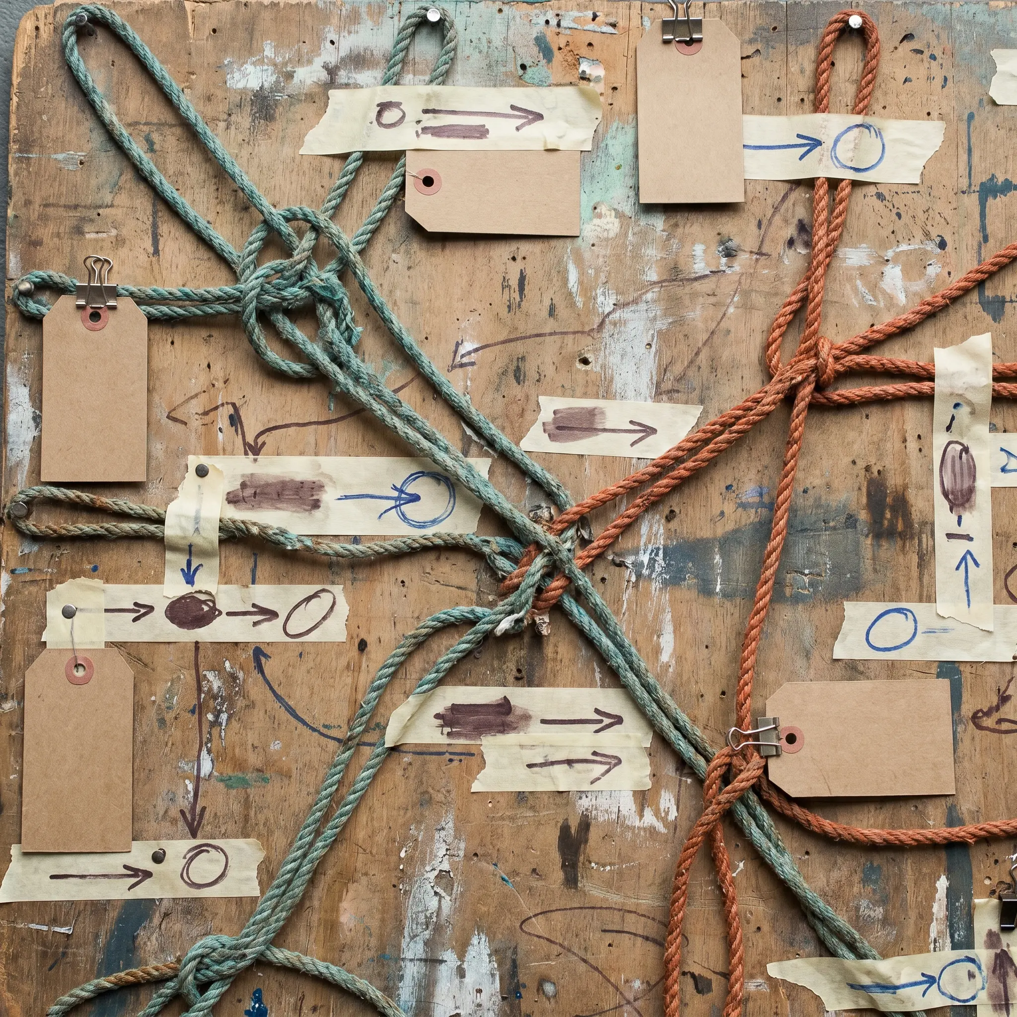 Annotated load path study with cord and anchor marks
